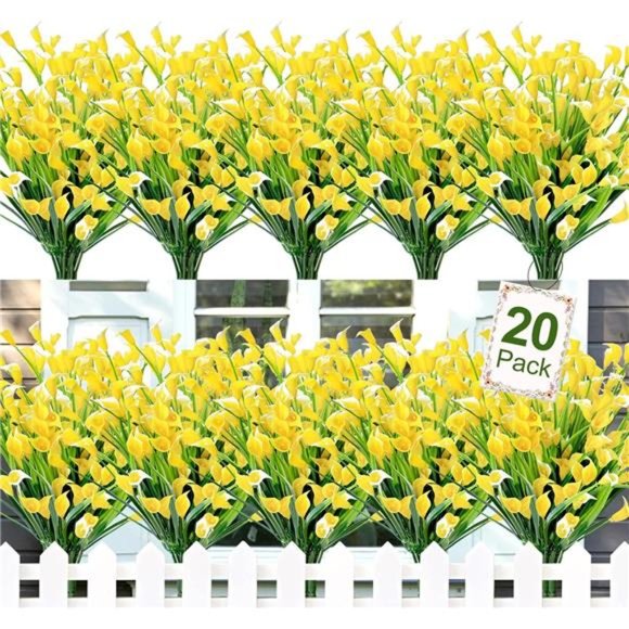 20 Bundles Artificial Flowers for Outdoors Fake Calla Lily Flowers, Yellow - Picture 1 of 7